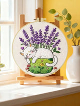 Sleeping Cat Lavender Embroidery Kit for Beginners – DIY Hand Embroidery Hoop Set