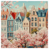 Spring Blossoms Cityscape Cross Stitch Kit 🌸🏙️✨