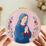 Virgin Mary Prayer Embroidery Kit – Christian Floral DIY Hand Embroidery Hoop Art Set