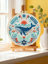 Folk Art Whale & Ocean Floral Embroidery Kit Kits For Stitchers