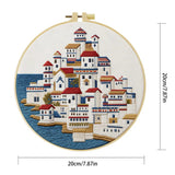 Mediterranean Seaside Village Embroidery Kit – Coastal Greek Town DIY Needlepoint Hoop Art Nautical Travel Decor Craft Gift for Adults