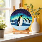 Penguin Aurora Embroidery Kit – Northern Lights Antarctic Scene Needlepoint Pattern with Penguins & Starry Winter Sky
