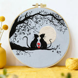 Moonlit Cat Couple Embroidery Kit – DIY Romantic Hoop Art for Beginners & Cat Lovers