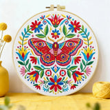Colorful Folk Moth & Floral Embroidery Kit Kits For Stitchers