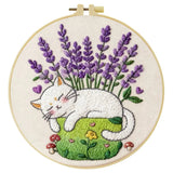 Sleeping Cat Lavender Embroidery Kit for Beginners – DIY Hand Embroidery Hoop Set