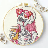 Pink Skeleton Coffee Lover Embroidery Kit