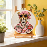 Stylish Leopard Punch Needle Wall Art – Handmade Embroidery Hoop Decor for Nursery & Cozy Rooms