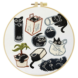 Black Cat Embroidery DIY Kit – Cute Cartoon Beginner Stitching Kit with Hoop, Pattern & Threads