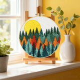 Moonlit Forest Embroidery Kit – Colorful Pine Trees DIY Hand Embroidery Hoop Art Set