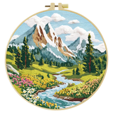 Mountain Wildflower Landscape Embroidery Kit – Alpine River Scenic DIY Needlepoint Hoop Art Nature Lover Craft Gift for Adults