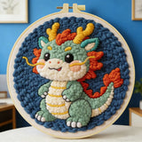 Cute Dragon Punch Needle Wall Art – Handmade Embroidery Hoop Decor for Nursery & Cozy Rooms