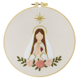 Minimalist Virgin Mary Embroidery Kit – Sacred Heart Christian Needlepoint Pattern with Floral Religious Wall Art Decor