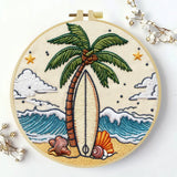 Surfboard Beach Punch Needle Wall Art – Handmade Embroidery Hoop Decor for Nursery & Cozy Rooms
