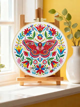 Colorful Folk Moth & Floral Embroidery Kit Kits For Stitchers