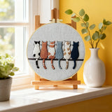 Minimalist Cat Lineup Embroidery Kit – Cute Sitting Cats Needlepoint Pattern with Modern Neutral Aesthetic for Cat Lovers