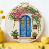 Blue Door Floral Embroidery Kit – DIY Cottage Garden Hoop Art for Beginners & Craft Lovers