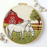 Farm Horse Embroidery Kit – Rustic Barn DIY Hand Embroidery Hoop Art Set