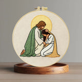 Jesus Comforting Woman Embroidery Kit – Christian Faith DIY Hand Embroidery Hoop Art Set