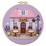 Charming Cafe House Embroidery Starter Kit – DIY Floral Cottage Sewing Art Set for Beginners