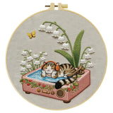 Cozy Cat & Lily of the Valley Embroidery Kit Kits For Stitchers