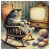 Grandma Cat Knitting Club Cross Stitch Kit 🧶🐱📺