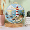 Coastal Lighthouse Embroidery Kit – Nautical Ocean Seascape DIY Needlepoint Hoop Art Beach House Decor Craft Gift for Adults