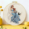 Moonlit Fairy Embroidery Kit – Enchanted Cat & Crescent Moon DIY Hand Embroidery Hoop Art Set Kits For Stitchers