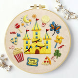 Kids Castle Embroidery DIY Kit – Cute Fantasy Beginner Stitching Kit with Hoop, Pattern & Threads