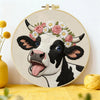 Cute Cow Embroidery Kit for Beginners – DIY Floral Farm Animal Hand Embroidery Hoop Set