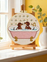 Dachshund Bath Time Embroidery Kit – Cute Sausage Dog DIY Hand Embroidery Hoop Art Set 🛁🐾 Kits For Stitchers