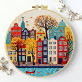 Colorful Cityscape Embroidery Starter Kit – DIY European Street Sewing Art Set for Beginners
