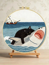 Cat vs. Shark Embroidery Kit Kits For Stitchers