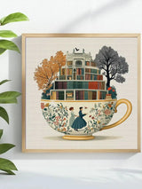 Enchanted Library Teacup Cross Stitch Kit 📚☕🌿✨