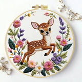 Cute Deer Embroidery Kit for Beginners – DIY Floral Hand Embroidery Hoop Set