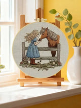 Girl & Horse Embroidery Kit – Heartwarming Equestrian DIY Hand Embroidery Hoop Art Set Kits For Stitchers