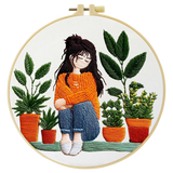 Cozy Plant Girl Embroidery Kit for Adults – Cute Houseplant Lover DIY Hand Embroidery Hoop Art Aesthetic Needlepoint Craft Gift