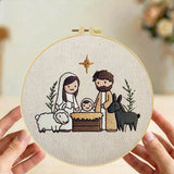 Cute Nativity Scene Embroidery Kit – Minimalist Baby Jesus Christmas Needlepoint Pattern with Mary, Joseph & Farm Animals Decor