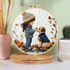 Little Girl & Puppy Embroidery Kit – Cozy Autumn Friendship Needlepoint Pattern for Dog Lovers and Whimsical Home Decor
