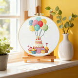 Handmade Birthday Cake Embroidery Hoop Wall Art – Colorful Balloon Party Decor
