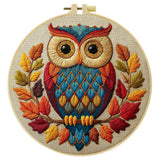 Colorful Autumn Owl Embroidery Kit – Woodland DIY Hand Embroidery Hoop Art Set