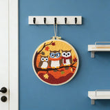 Cute Owl Family Punch Needle Wall Art – Handmade Embroidery Hoop Decor for Nursery & Cozy Rooms