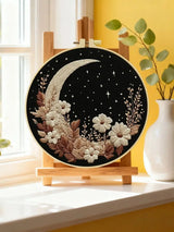 Moon & Floral Night Embroidery Starter Kit – DIY Celestial Sewing Art Set for Beginners