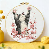 Stretching Cat Embroidery Kit – Cherry Blossom Kitty DIY Hand Embroidery Hoop Art Set