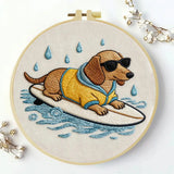 Surfing Dachshund Embroidery Kit Kits For Stitchers