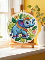 Cute Elephant Embroidery Kit – Colorful Baby Elephant Needlepoint Pattern with Floral Details for Nursery & Animal Lovers