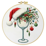 Christmas Wine Glass Embroidery DIY Kit – Festive Holiday Beginner Stitching Kit with Hoop, Pattern & Threads The Stichers Heavane