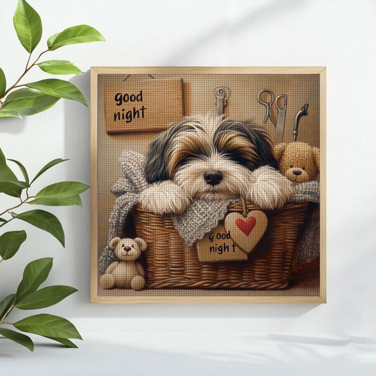 Sleeping Puppy in a Cozy Basket Cross Stitch Kit 🐶🧸💤