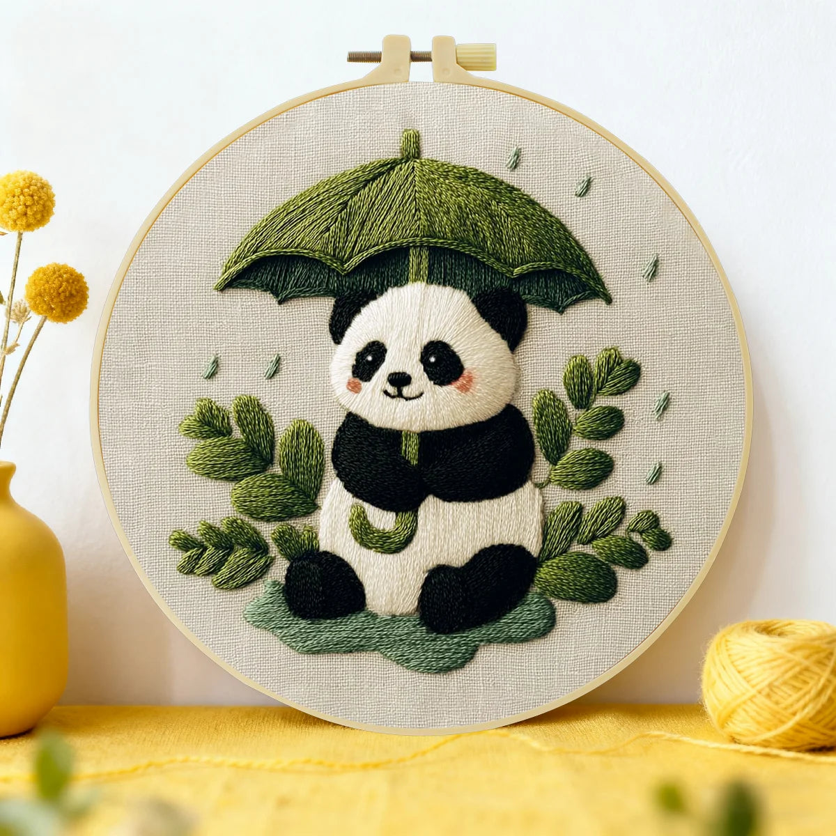 Cute Panda Umbrella Embroidery Starter Kit DIY – Beginner Animal Hand Embroidery Kit with Nature Design