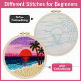 Tropical Sunset Beach Punch Needle Wall Art – Handmade Embroidery Hoop Decor for Nursery & Cozy Roo