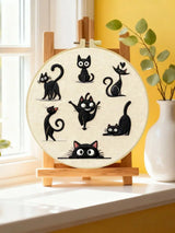 Cute Black Cat Collection Embroidery Starter Kit DIY – Beginner Cartoon Animal Hand Embroidery Kit